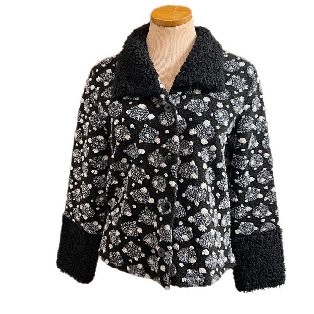 Tib Designs Art To Wear Retro Boho Lagenlook Black White Sweater Jacket Size Sma